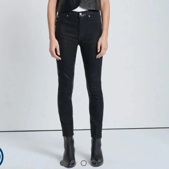 7FAM HIGH WAISTED SKINNY ANKLE BLACK COATED JEANS - Picture 1 of 7